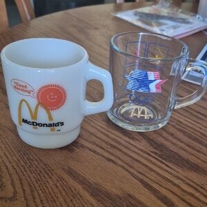 McDonald's White Ceramic and Clear Glass Mug Set